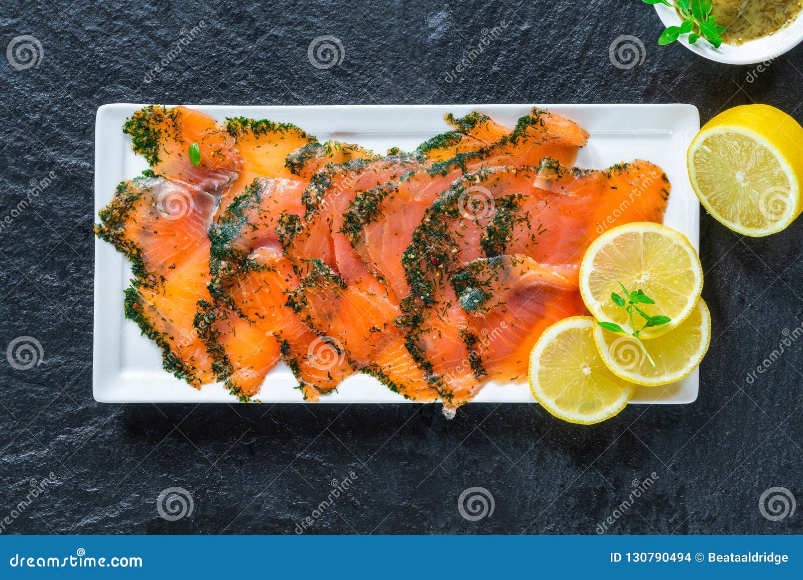 Gravadlax - Nordic Dish of Thinly Sliced Raw Salmon Cured in Salt