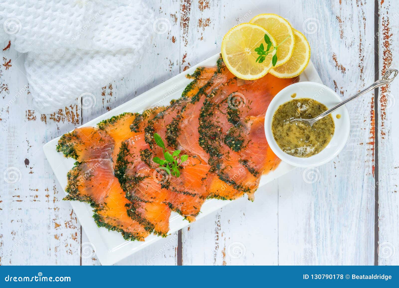Gravadlax - Nordic Dish of Thinly Sliced Raw Salmon Cured in Salt