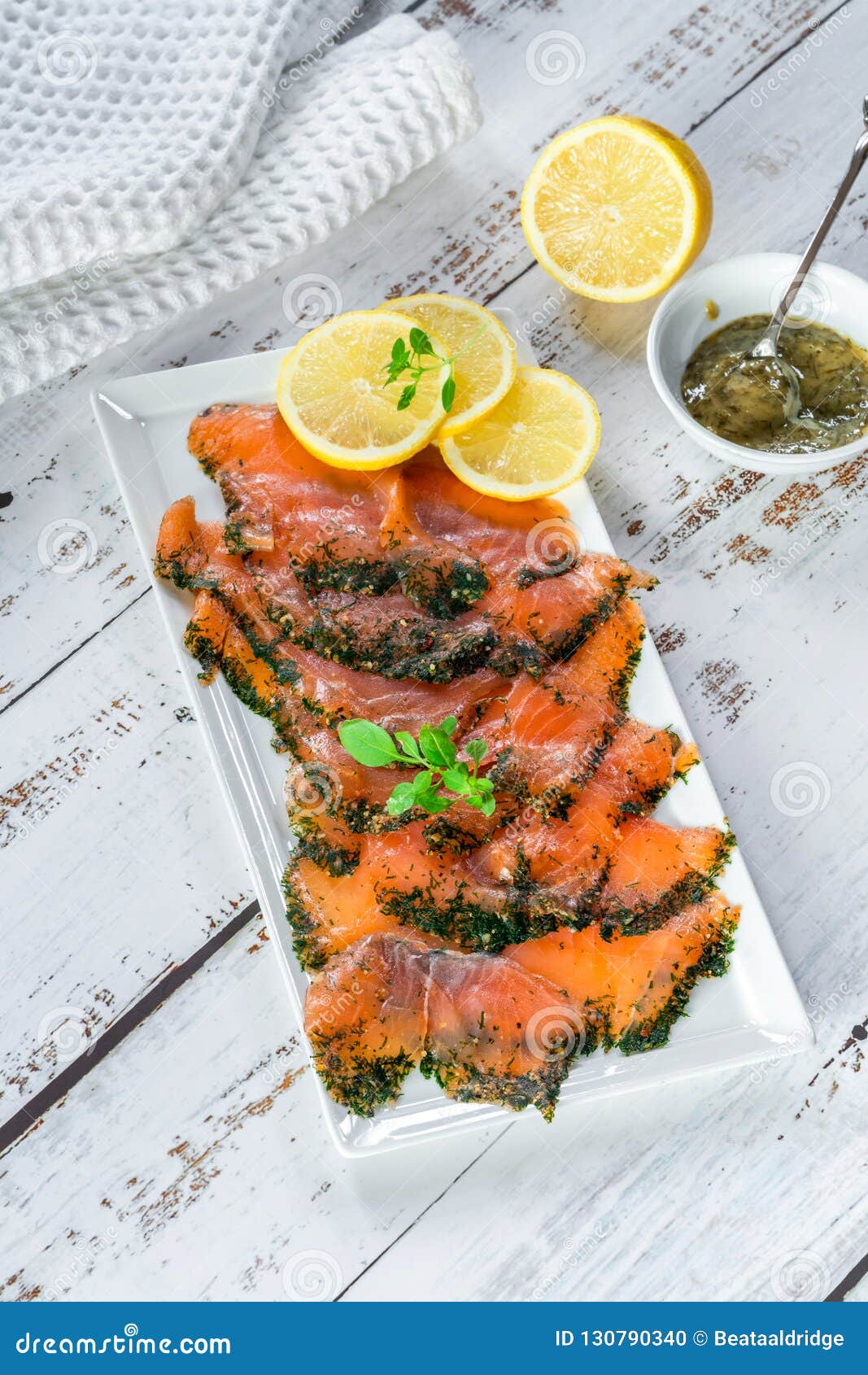 Gravadlax - Nordic Dish of Thinly Sliced Raw Salmon Cured in Salt