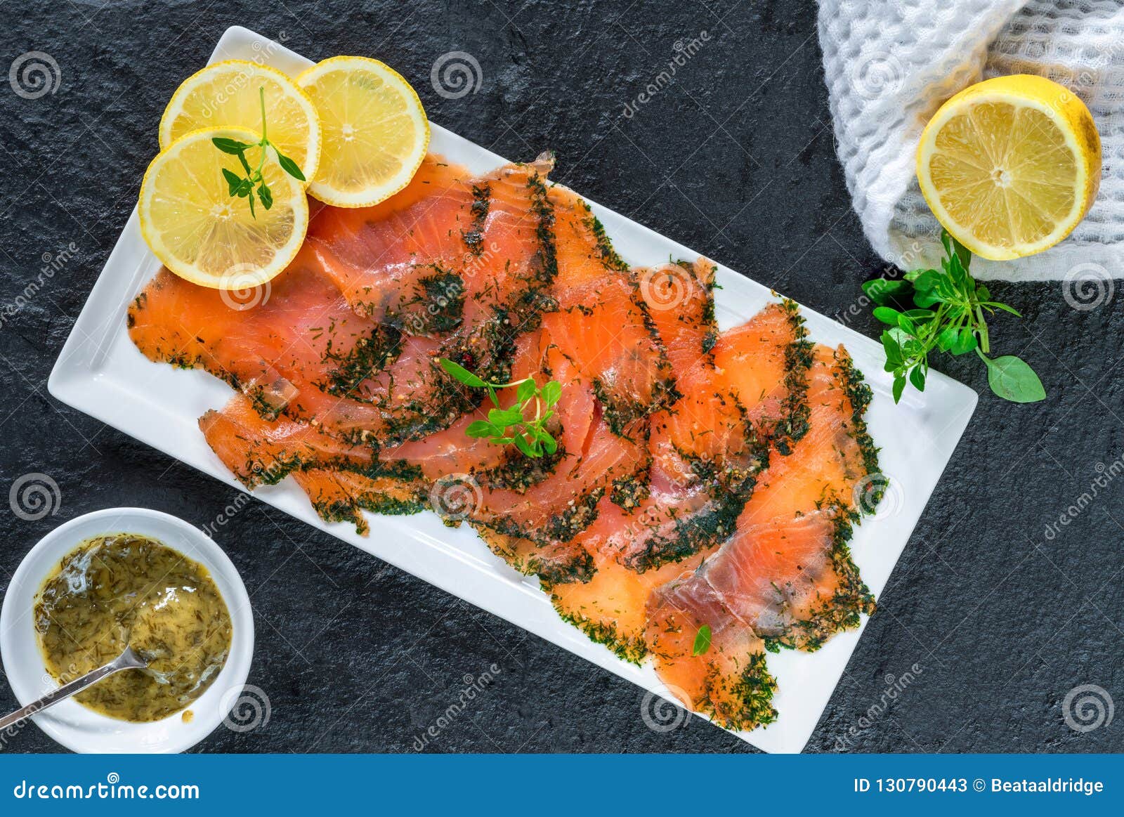 Gravadlax - Nordic Dish of Thinly Sliced Raw Salmon Cured in Salt