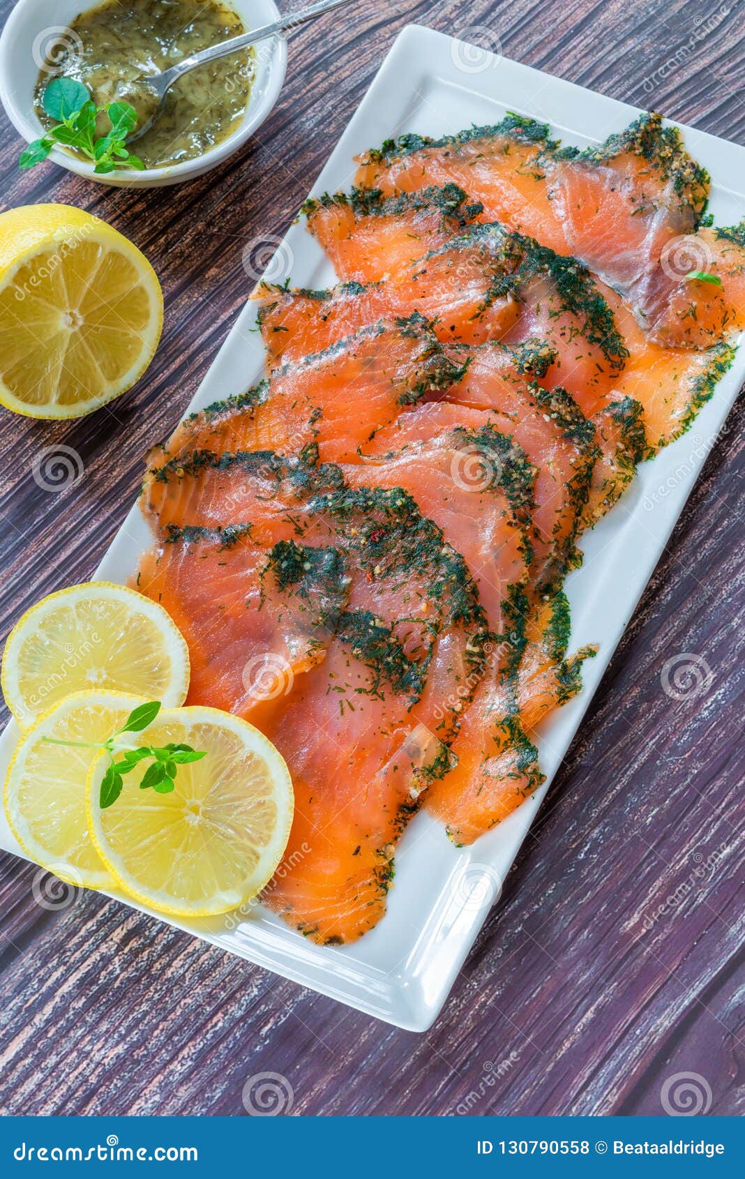 Gravadlax - Nordic Dish of Thinly Sliced Raw Salmon Cured in Salt