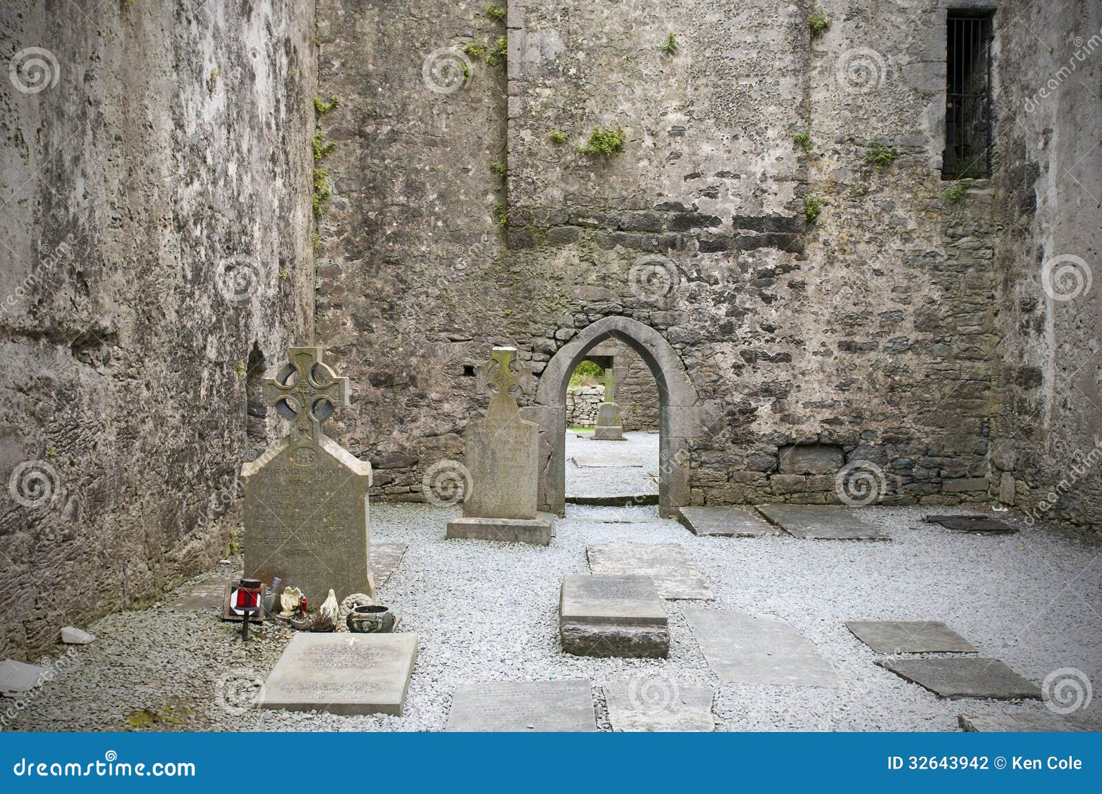 graves in irish abbey ruins