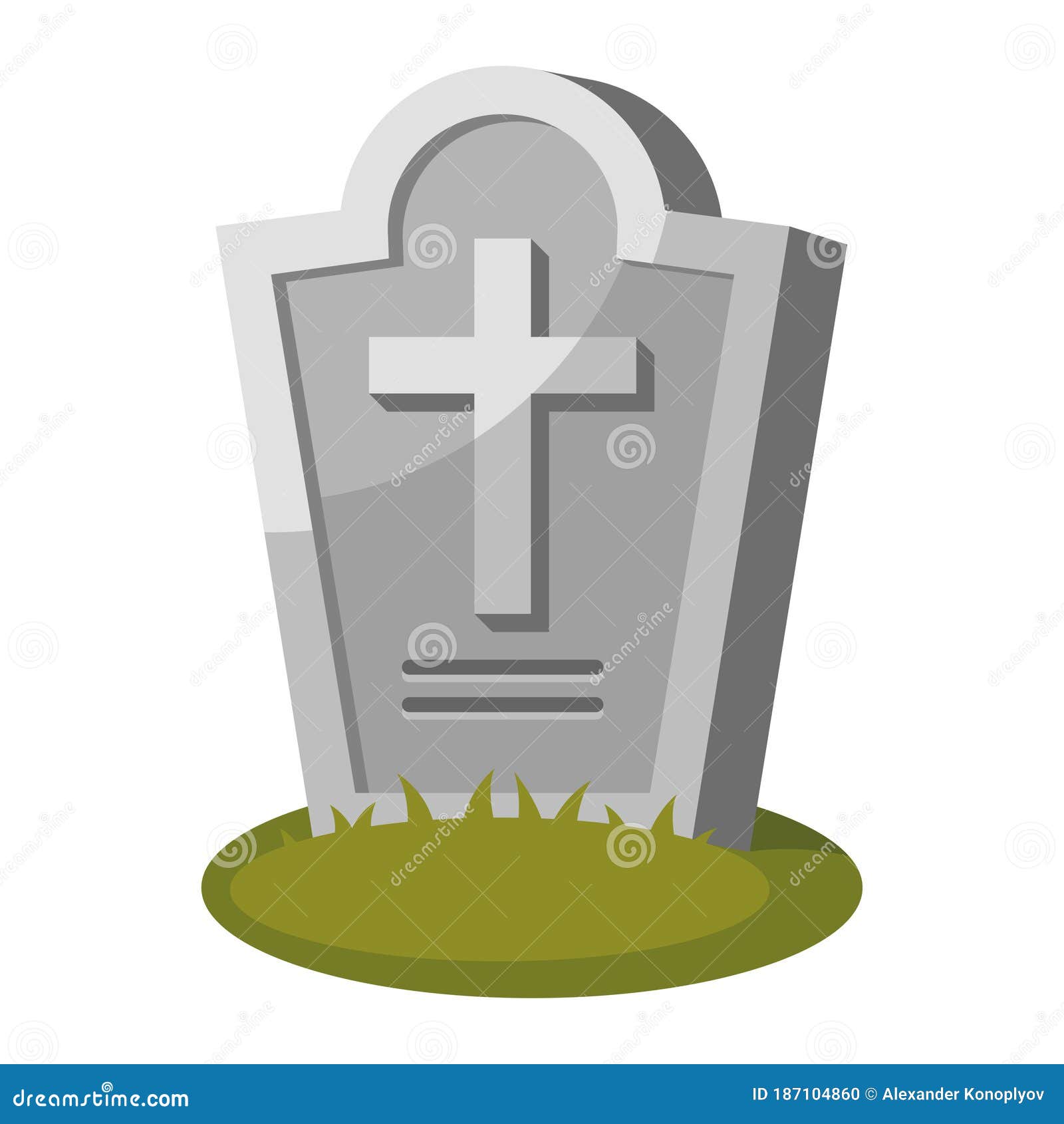 gravestone with cross on green grass. old tombstone in cemetery. memorial stone.