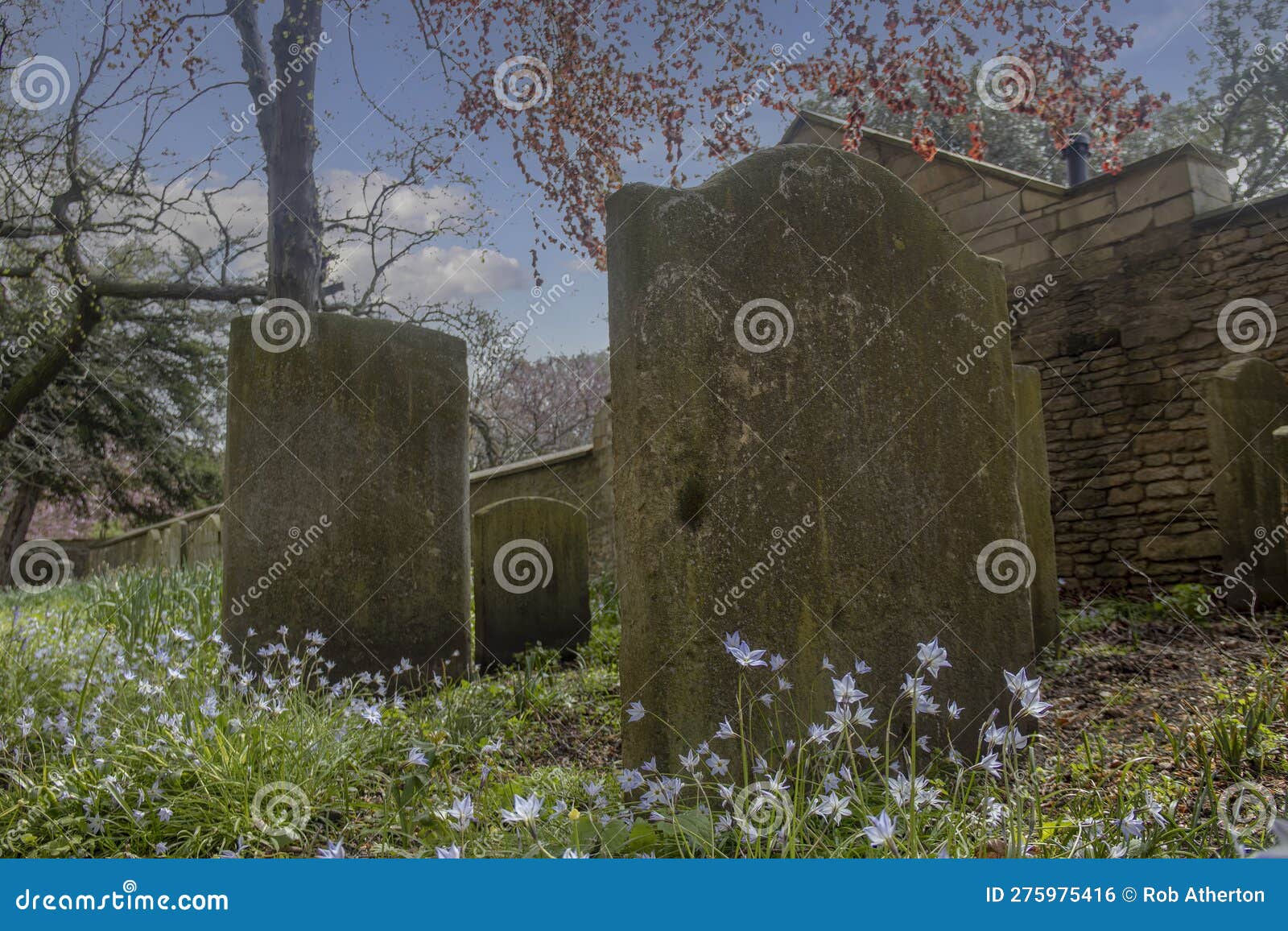 gravestones in the grounds of the cathedral church of st peter, st paul and st andrew in peterborough, cambridgeshire