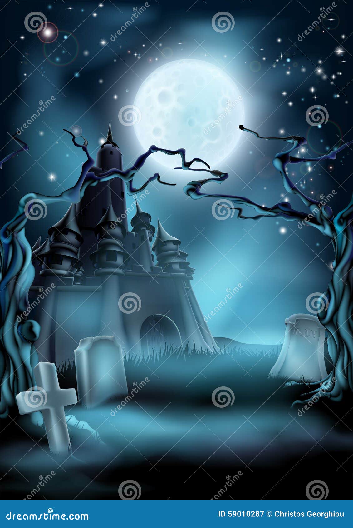 graveyard and castle halloween background