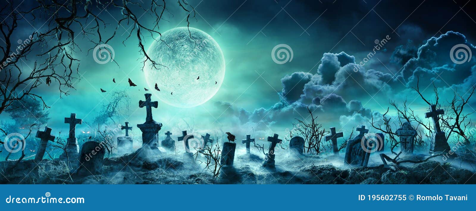 graveyard at night - spooky cemetery