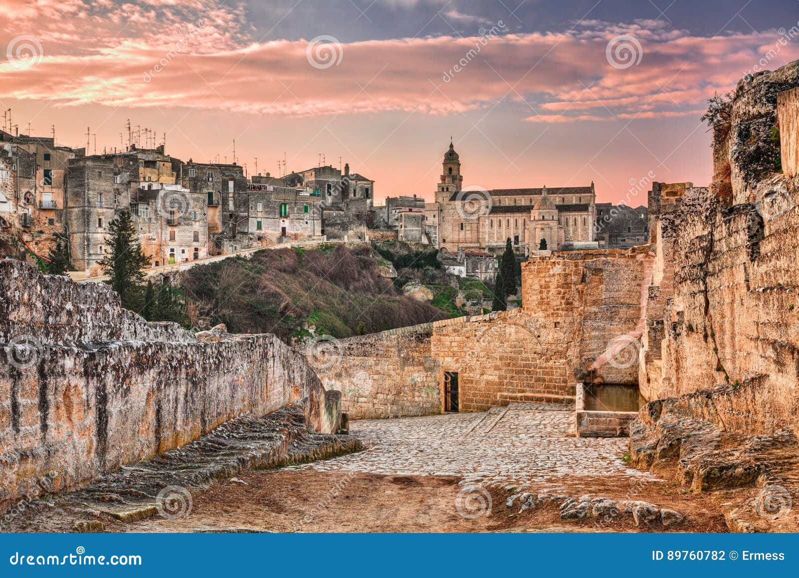 gravina in puglia, bari, italy: landscape at sunrise of the old