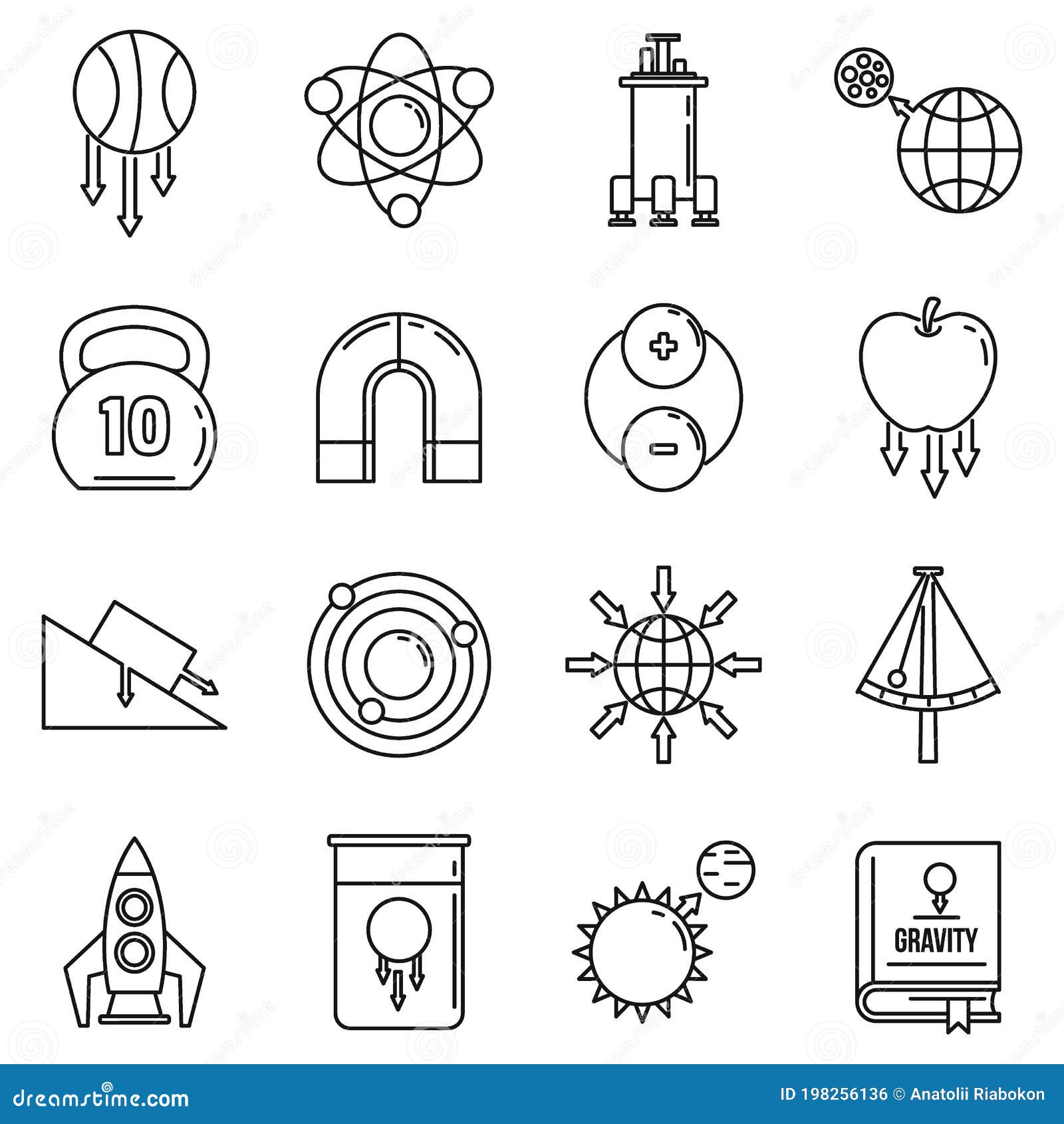 Gravity Force Icons Set, Outline Style Stock Vector - Illustration