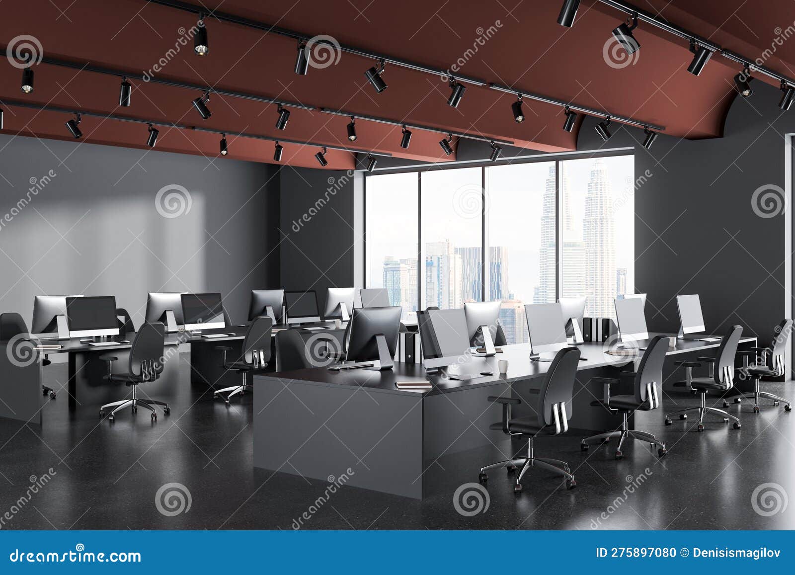 Gray and Brown Ceiling Open Space Office Corner Stock Illustration