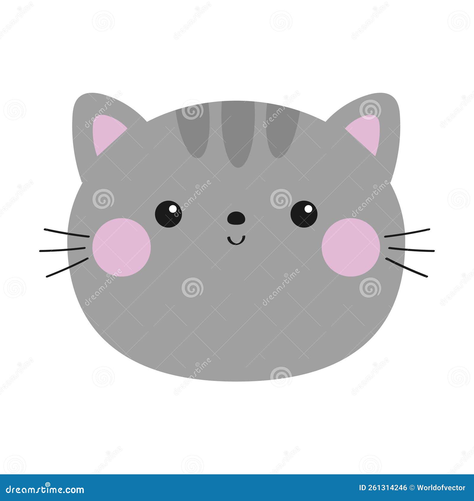 Gray Cat. Cute Kitten Silhouette. Funny Face Head Round Icon