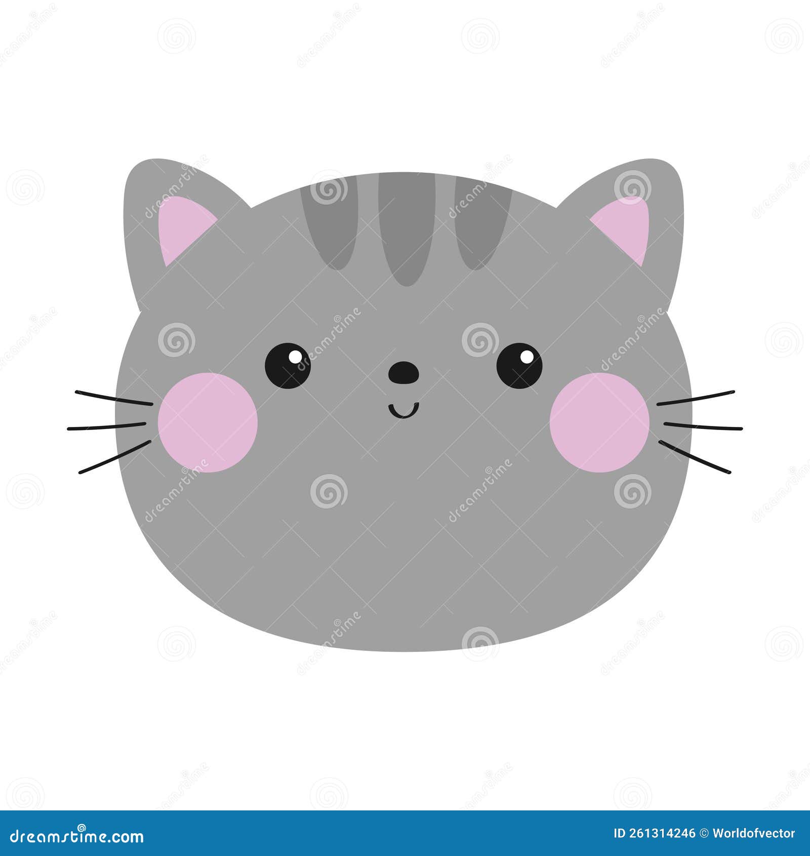 Cute Cat Icon Gray Kitten Face Head Silhouette Funny Kawaii