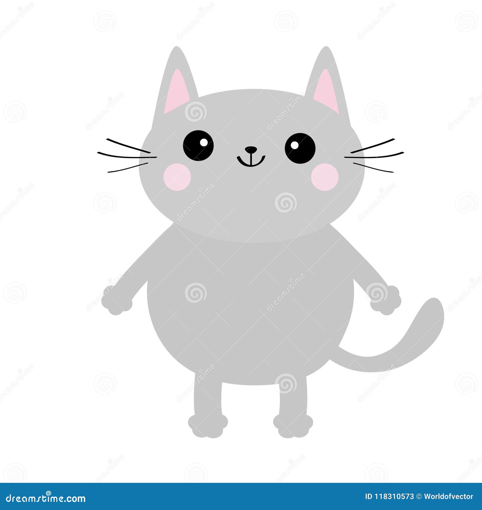 Gray Cat Face Silhouette. Cute Cartoon Kitty Character. Kawaii Animal. Funny  Baby Kitten with Eyes, Mustaches, Hands Paw Print Stock Vector -  Illustration of face, gray: 118310573