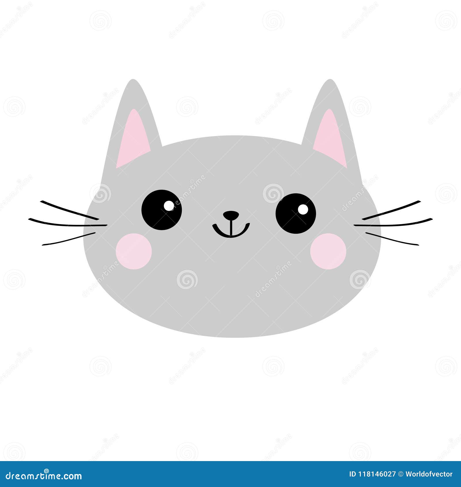 Gray Cat. Cute Kitten Silhouette. Funny Face Head Round Icon