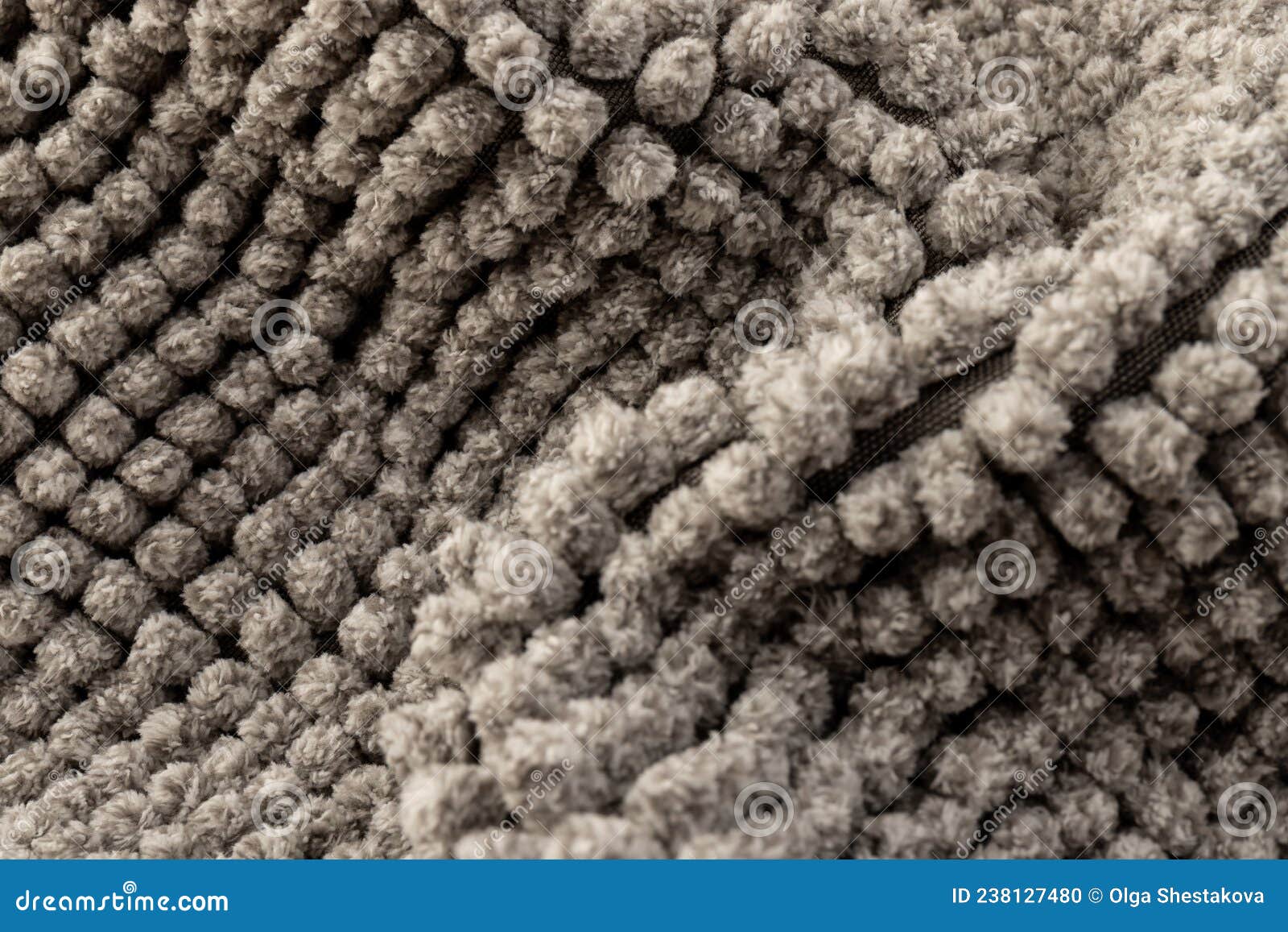 Gray Chenille Soft Bath Mat Texture Background. Bath Accessories. Top