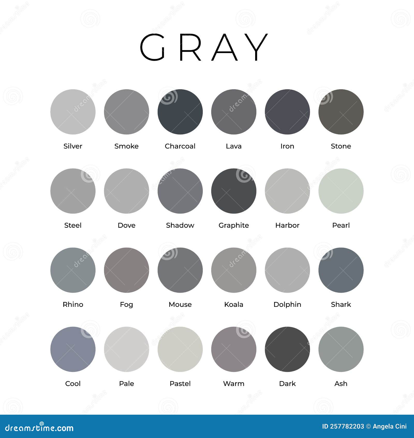 Gray Color Shades Swatches Palette with Names Stock Vector - Illustration  of cool, names: 257782203