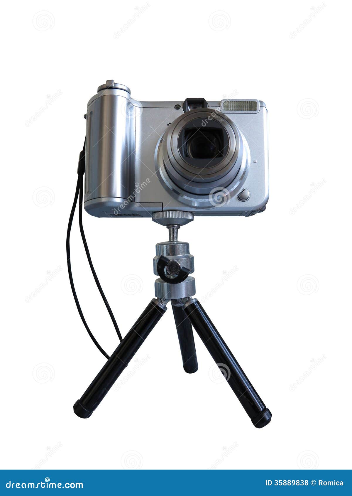 Gray Digital Photo Camera on Tripod Isolated Over White Stock Photo - Image  of retro, digicam: 35889838
