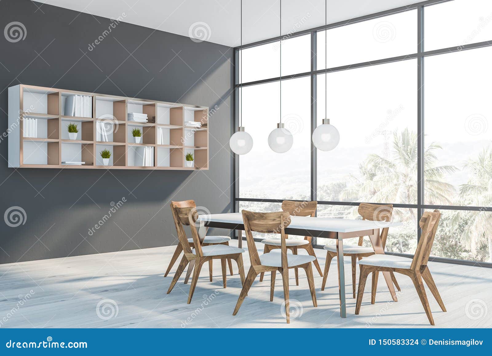 Gray Dining Room Corner With Shelves Stock Illustration
