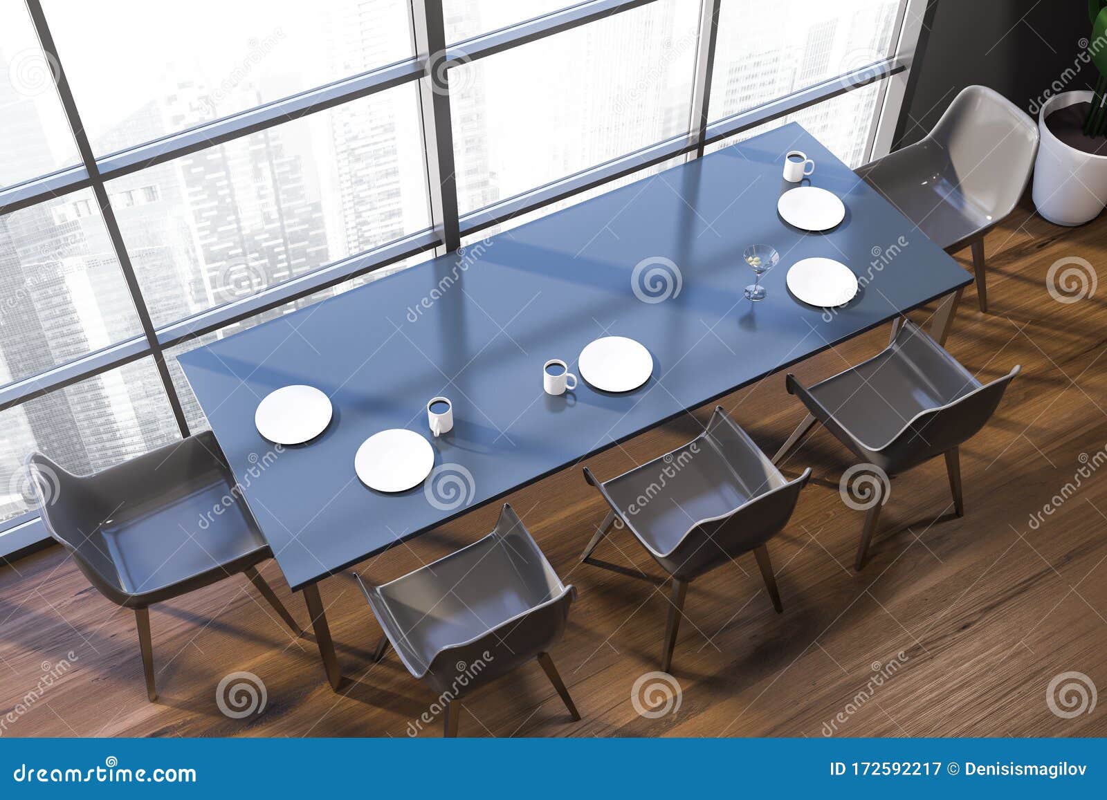 Gray Dining Room With Laid Table Top View Stock Illustration