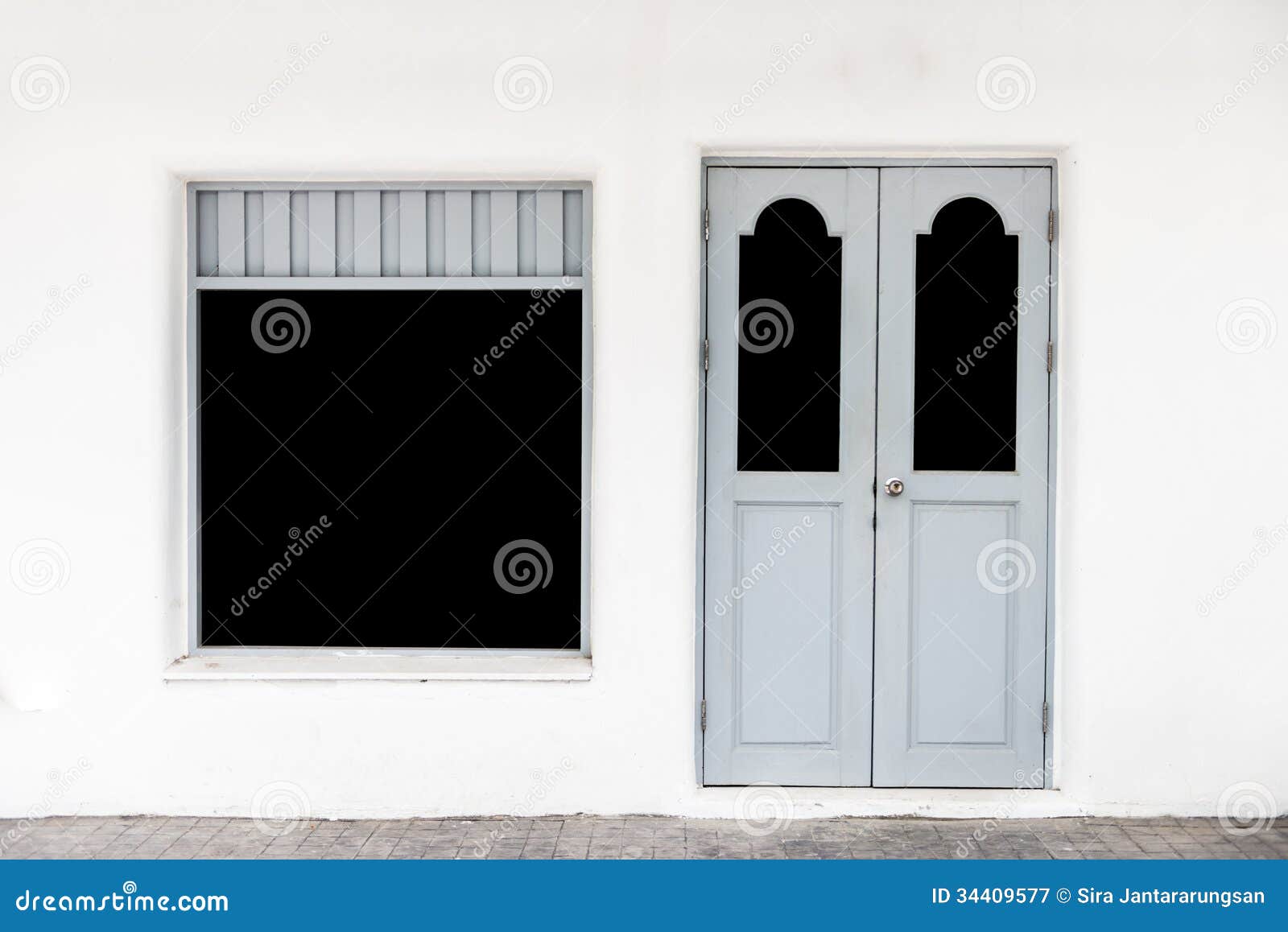 Gray door on white wall stock image. Image of floor, decorate 34409577
