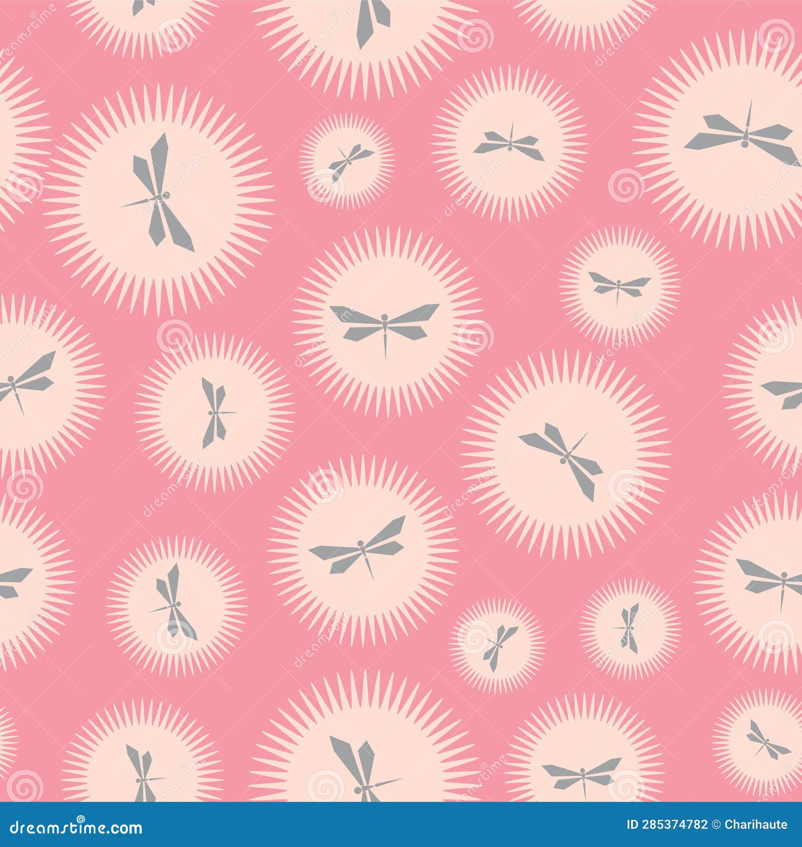 gray dragonfly on peach circles