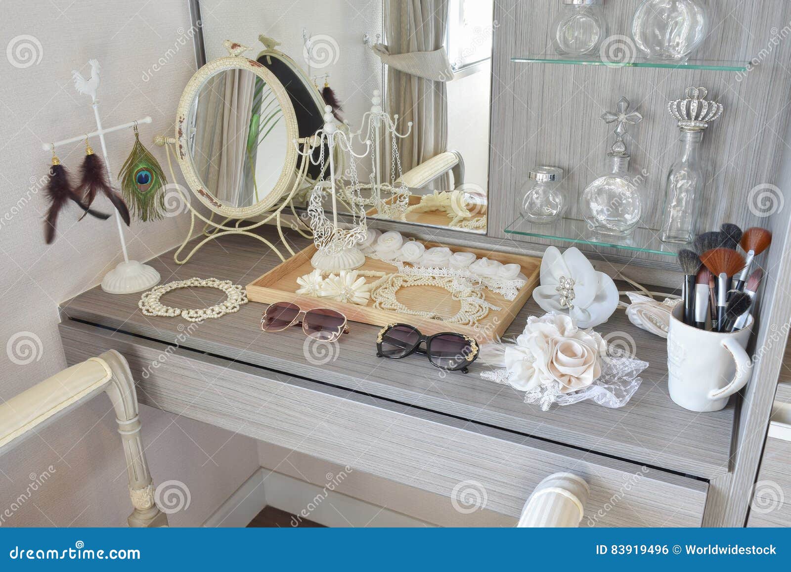 Gray Dressing Table with Accessories Stock Photo Image of dresser