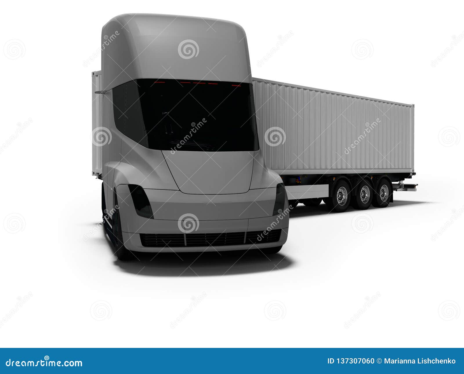 Gray Electric Tractor With Gray Trailer For Moving Goods To Different