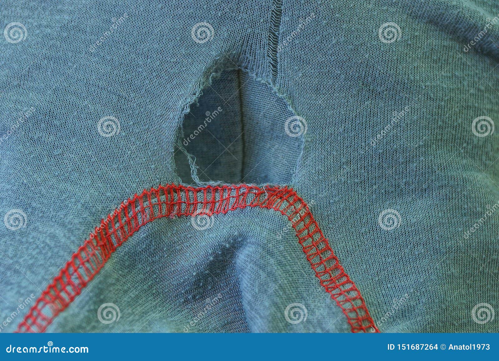 Fabric Texture with a Hole and Red Seam Stock Photo Image of cotton