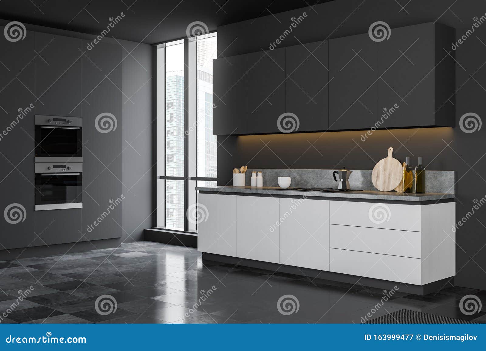 Gray Kitchen Corner With White Counters Stock Illustration