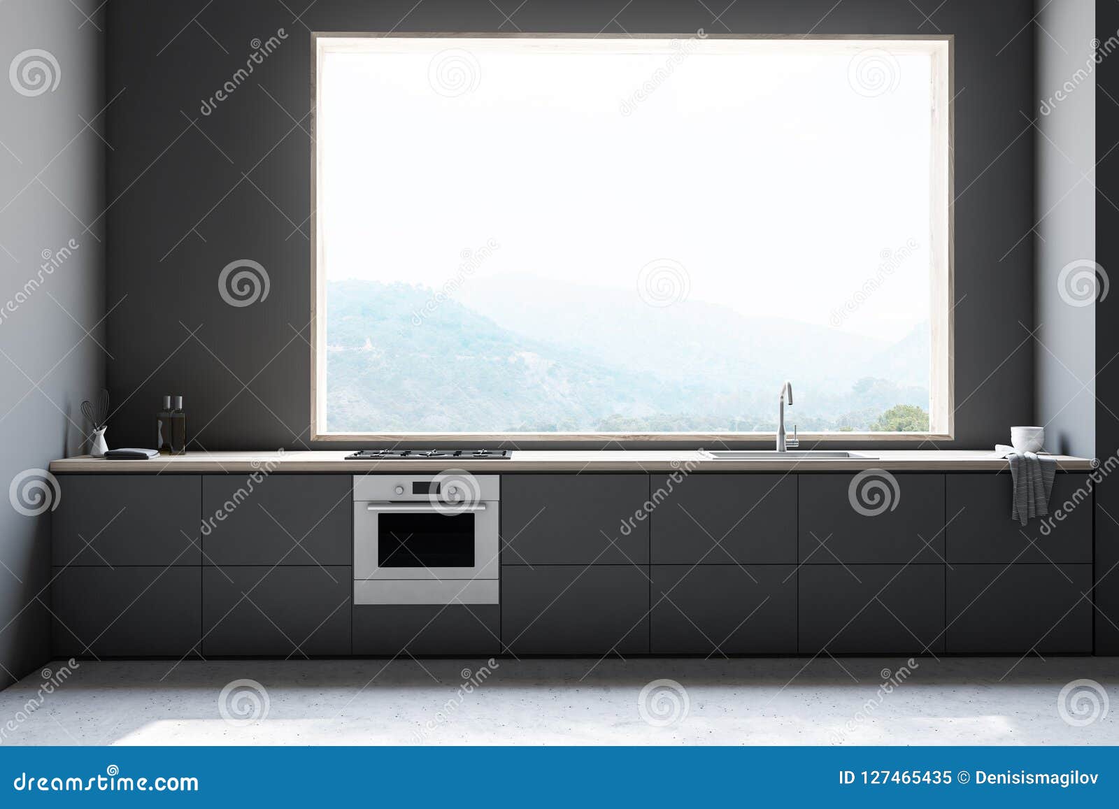 Gray Kitchen Interior With Grey Countertops Stock Illustration