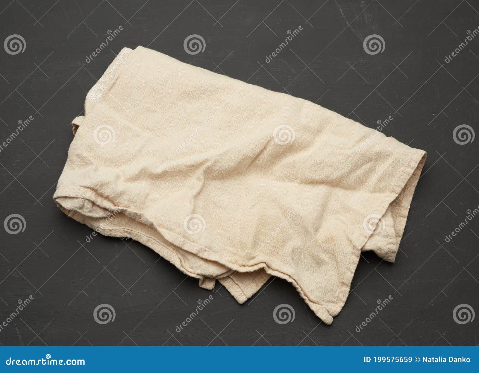 Gray Kitchen Textile Towel Folded on a Black Wooden Table Stock Image Image of serviette