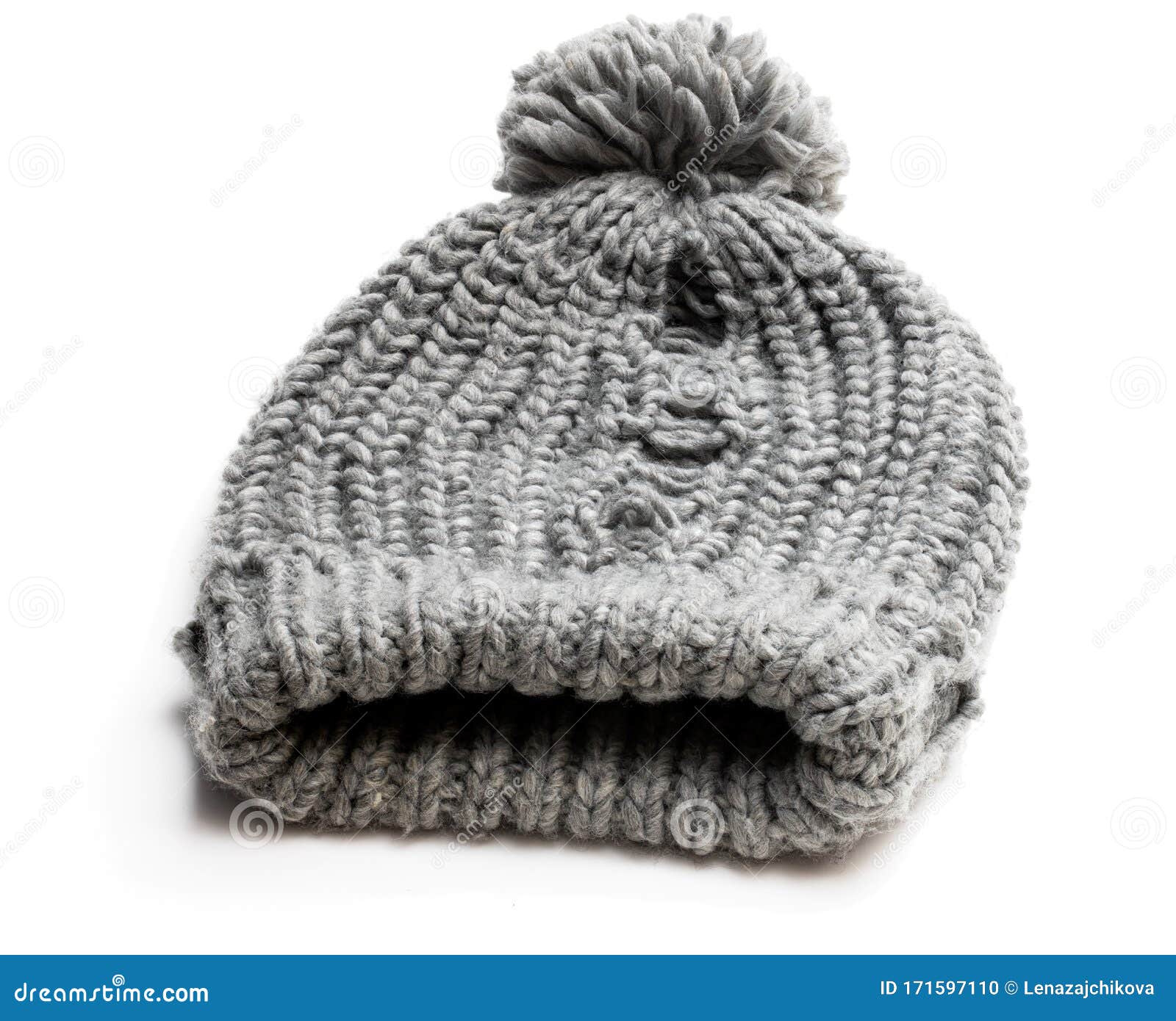 Gray Knitted Hat with Manufacturing Defect Isolated on White Stock ...