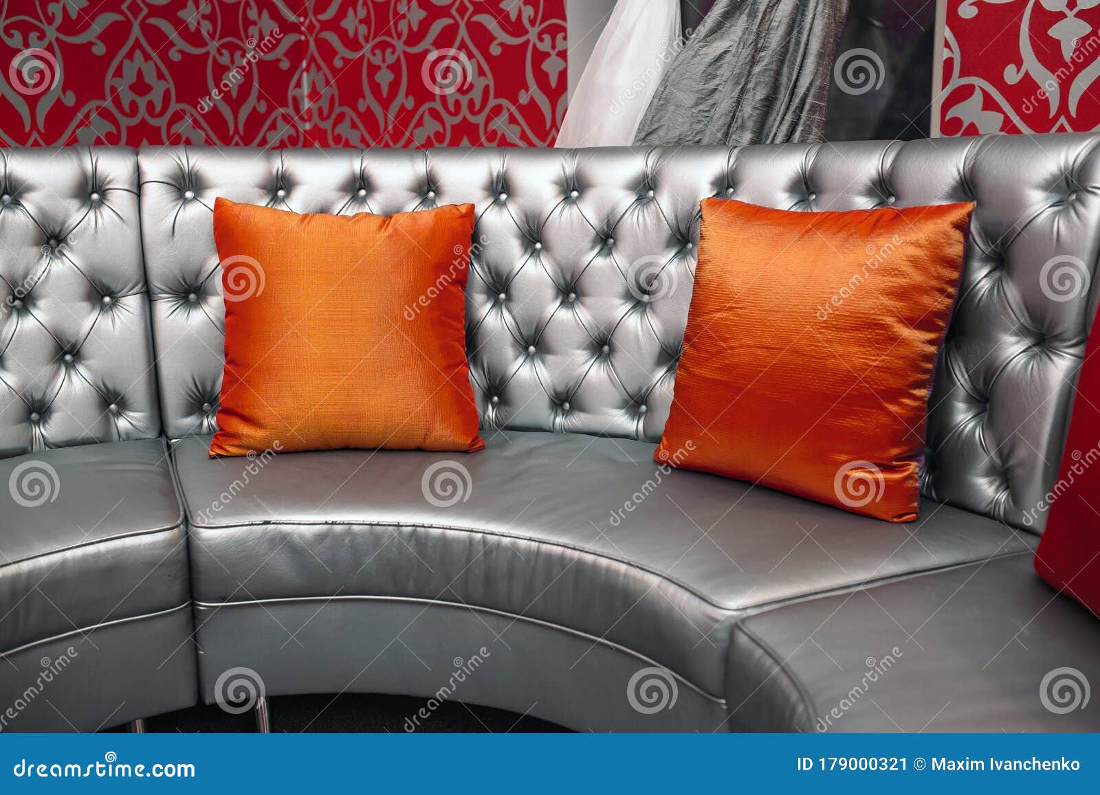 Gray Leather Sofa with Red Pillows Stock Image Image of luxury, light