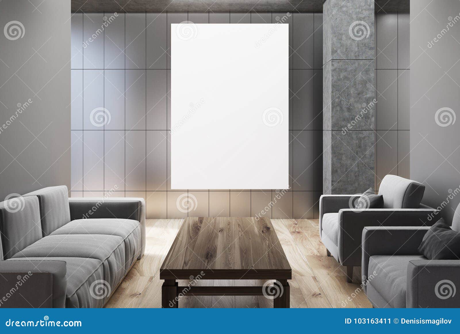 Gray Living Room Gray Sofas Poster Stock Illustration