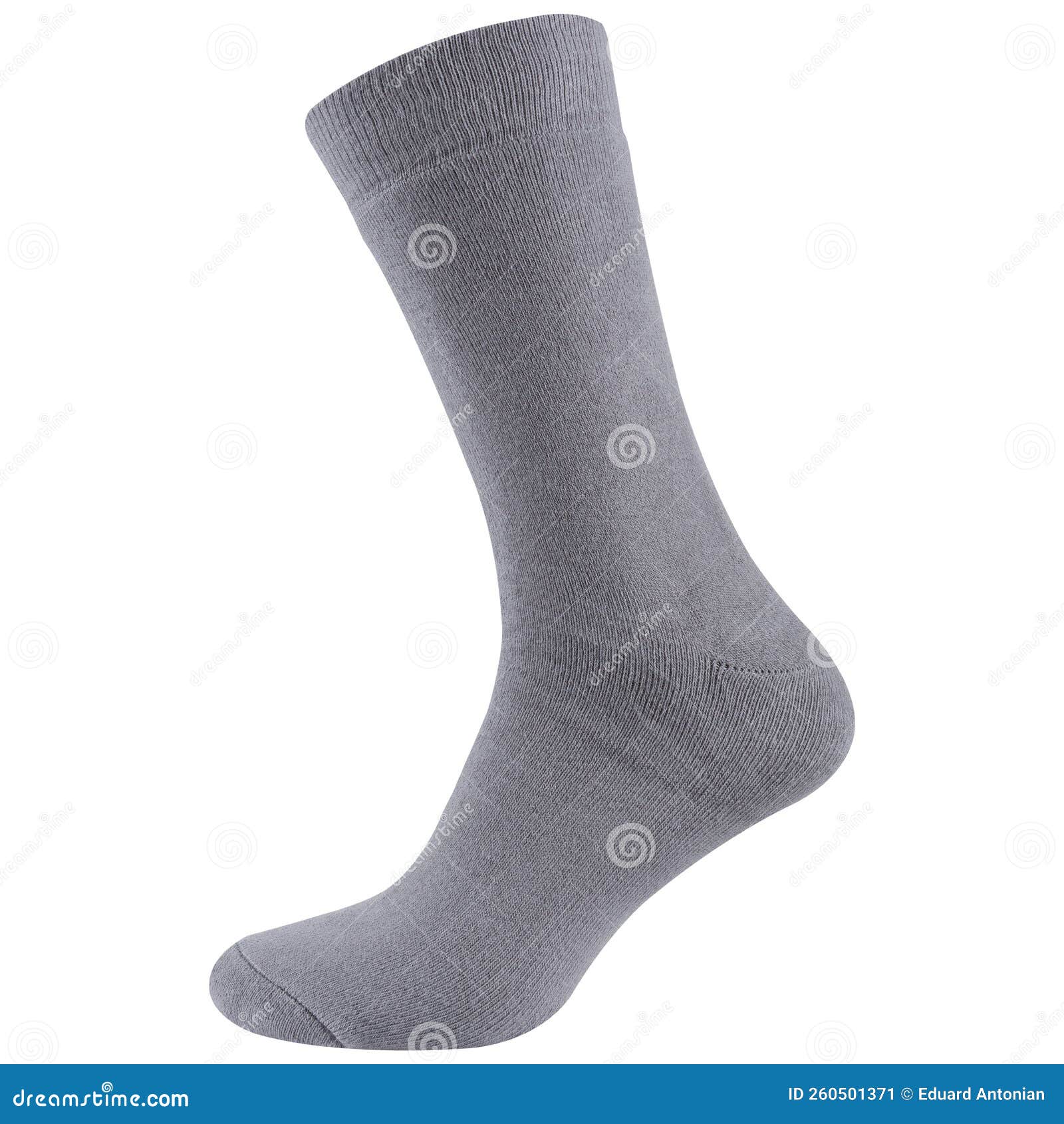 Gray Long Men`s Sock, with a Wide Elastic Band, on a White Background ...