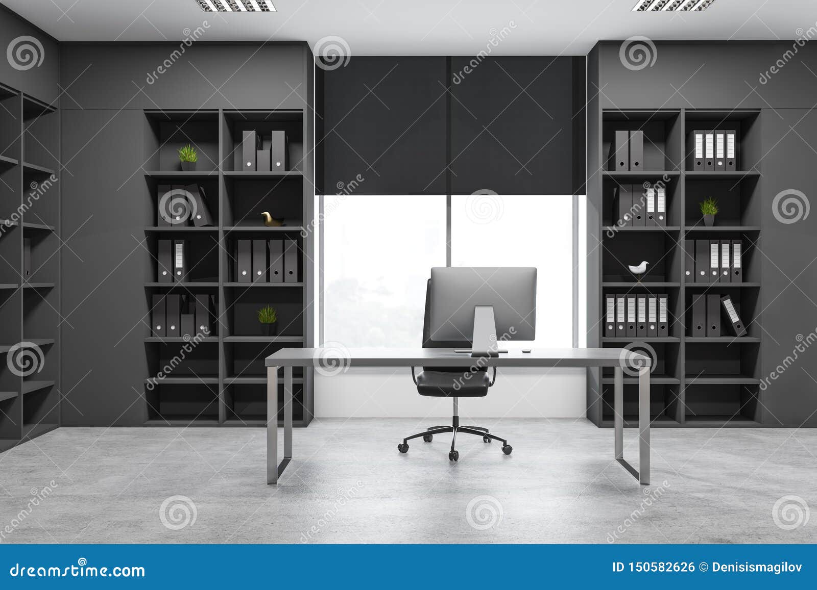 Gray Manager Office Interior with Bookcases Stock Illustration