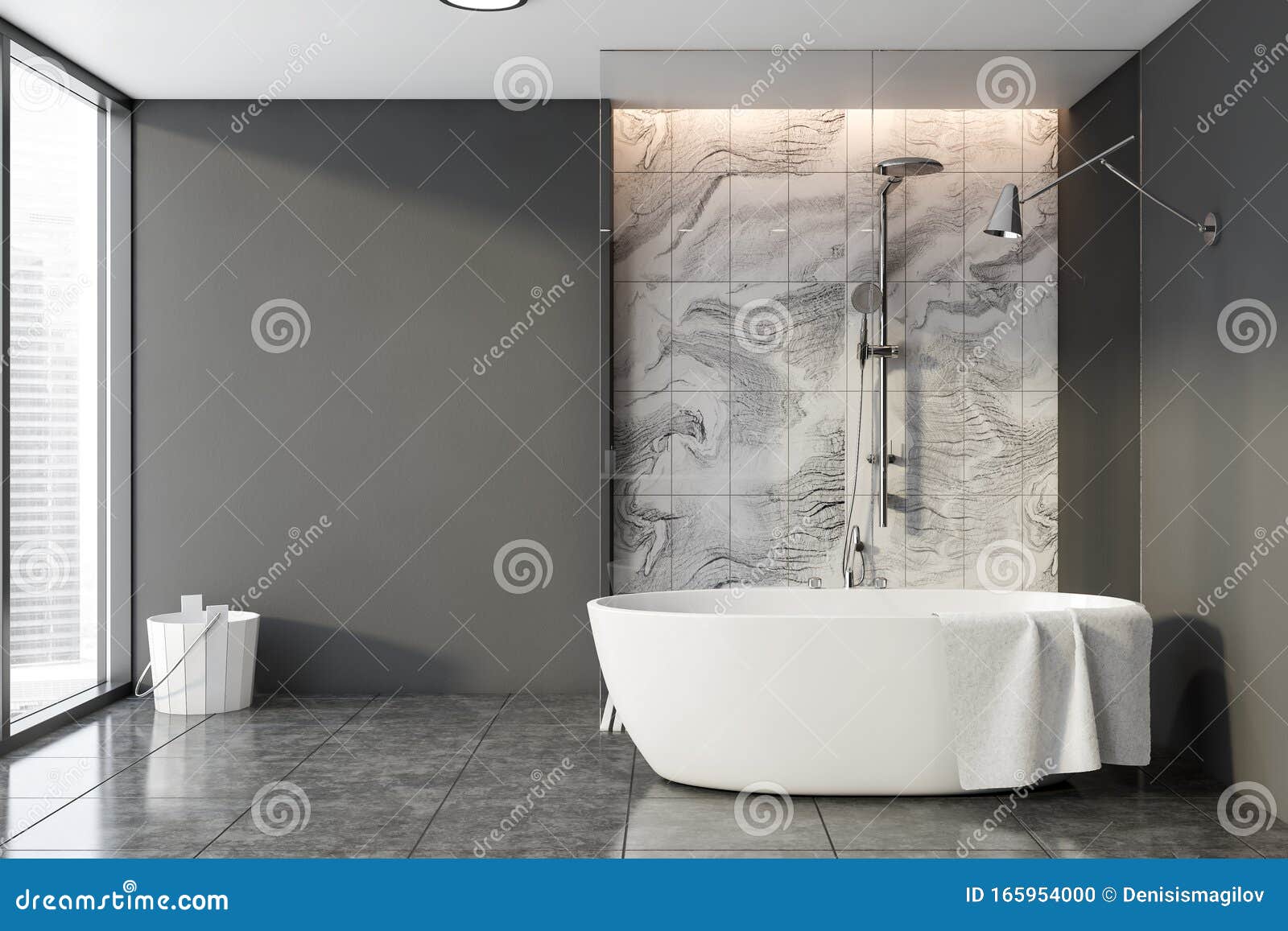 Gray and Marble Bathroom, Shower and Tub Stock Illustration ...