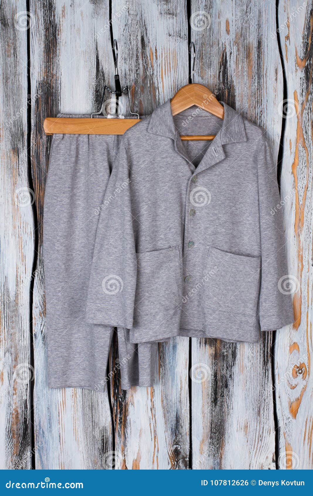 Gray melange pajama suit stock photo. Image of hanger - 107812626