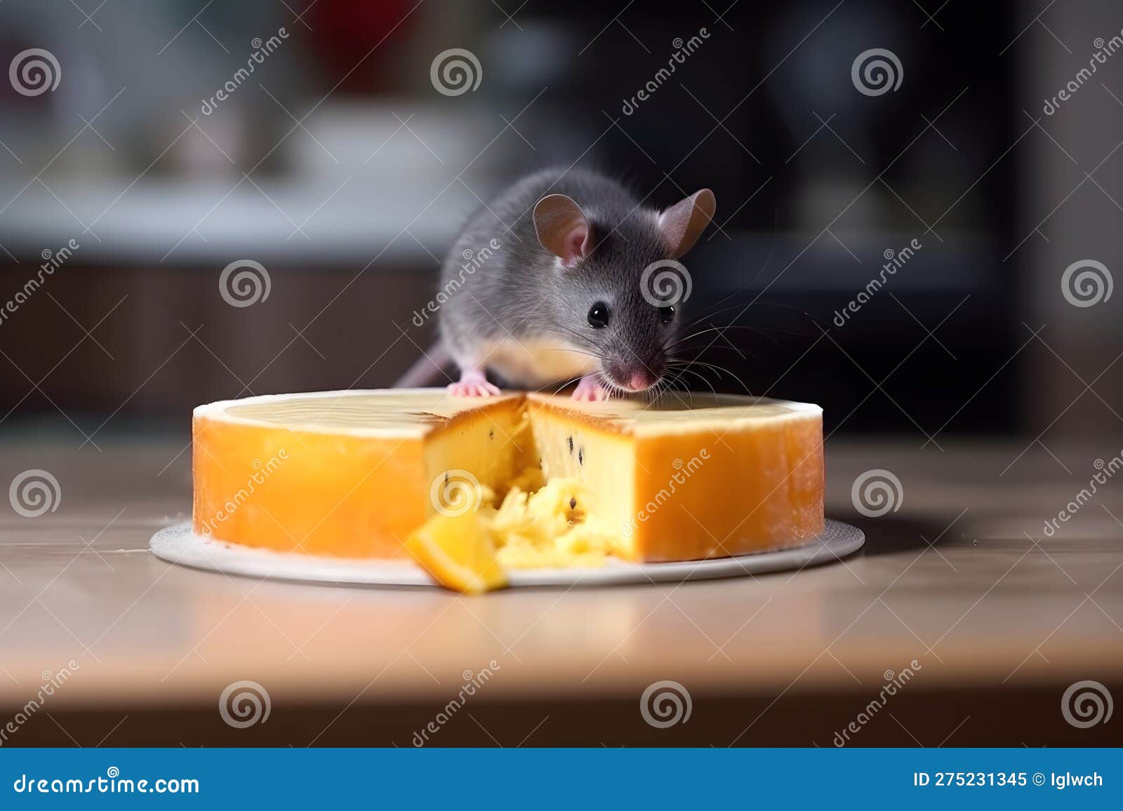 Gray Mice Approach a Piece of Cheese on the Kitchen Table, Generative