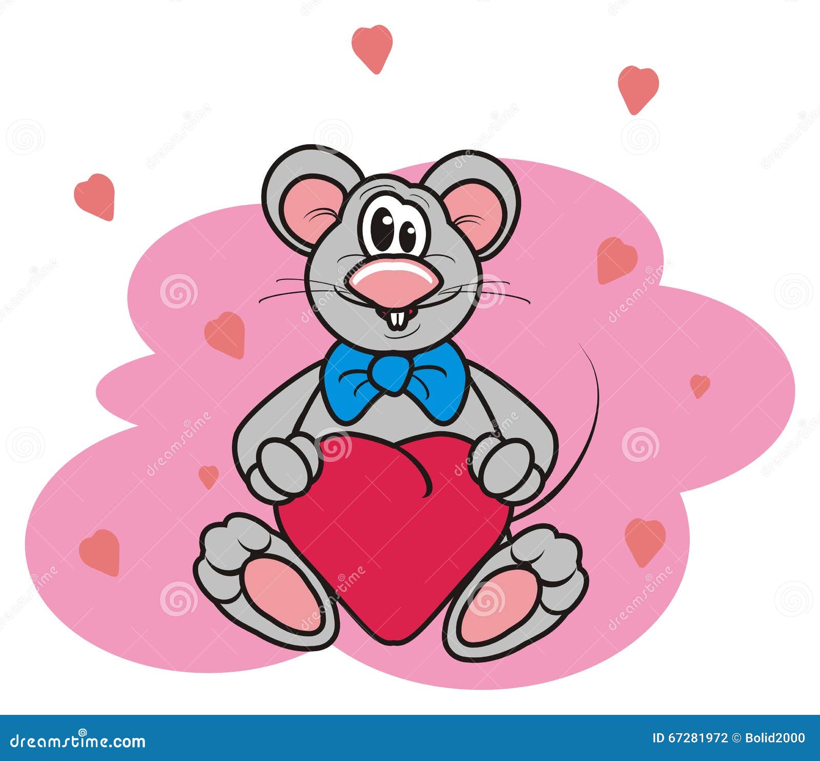 Gray mouse with heart stock illustration. Illustration of character