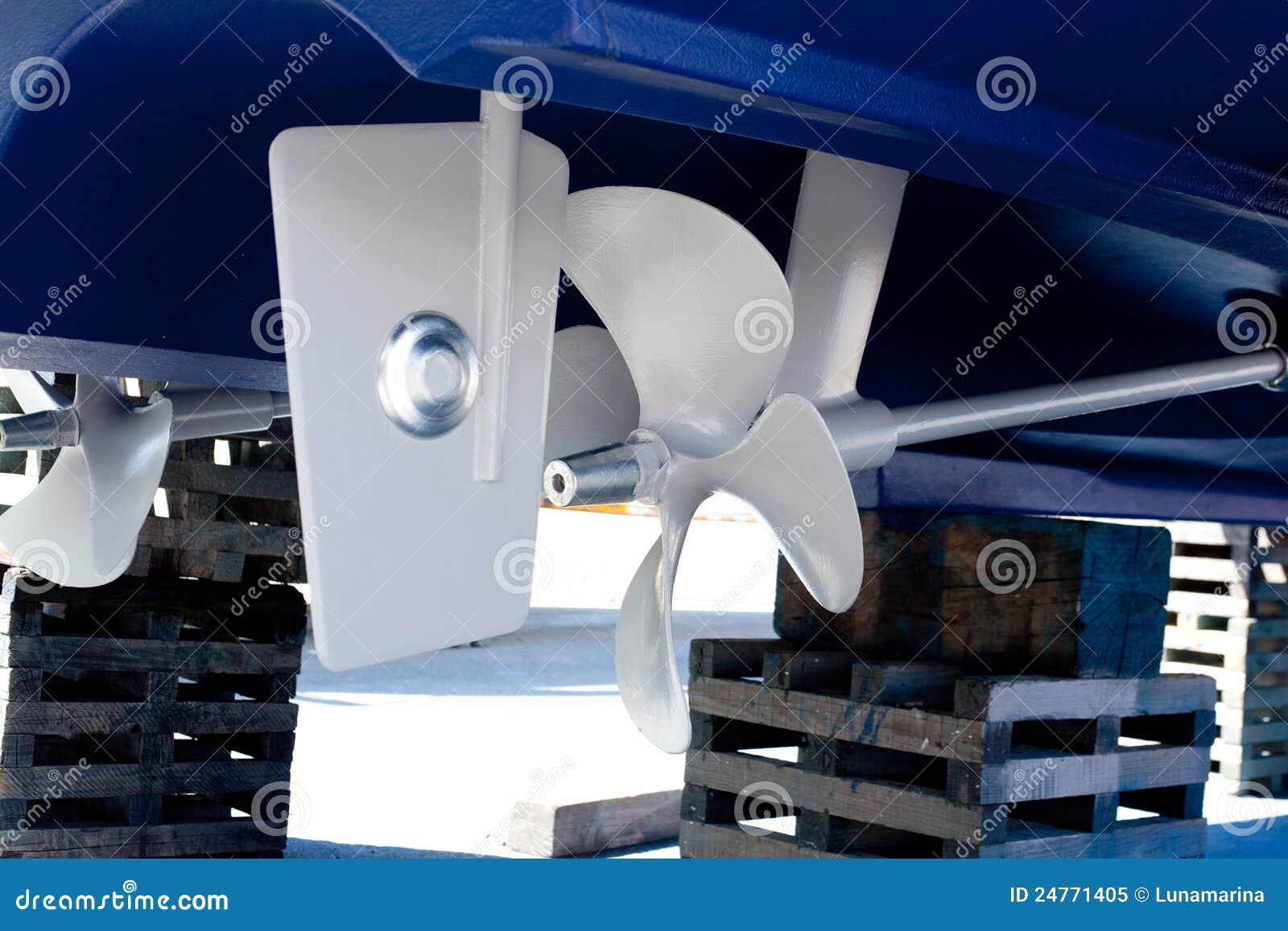 Gray Painted Propeller and Steering with Zinc Anodes Stock Image