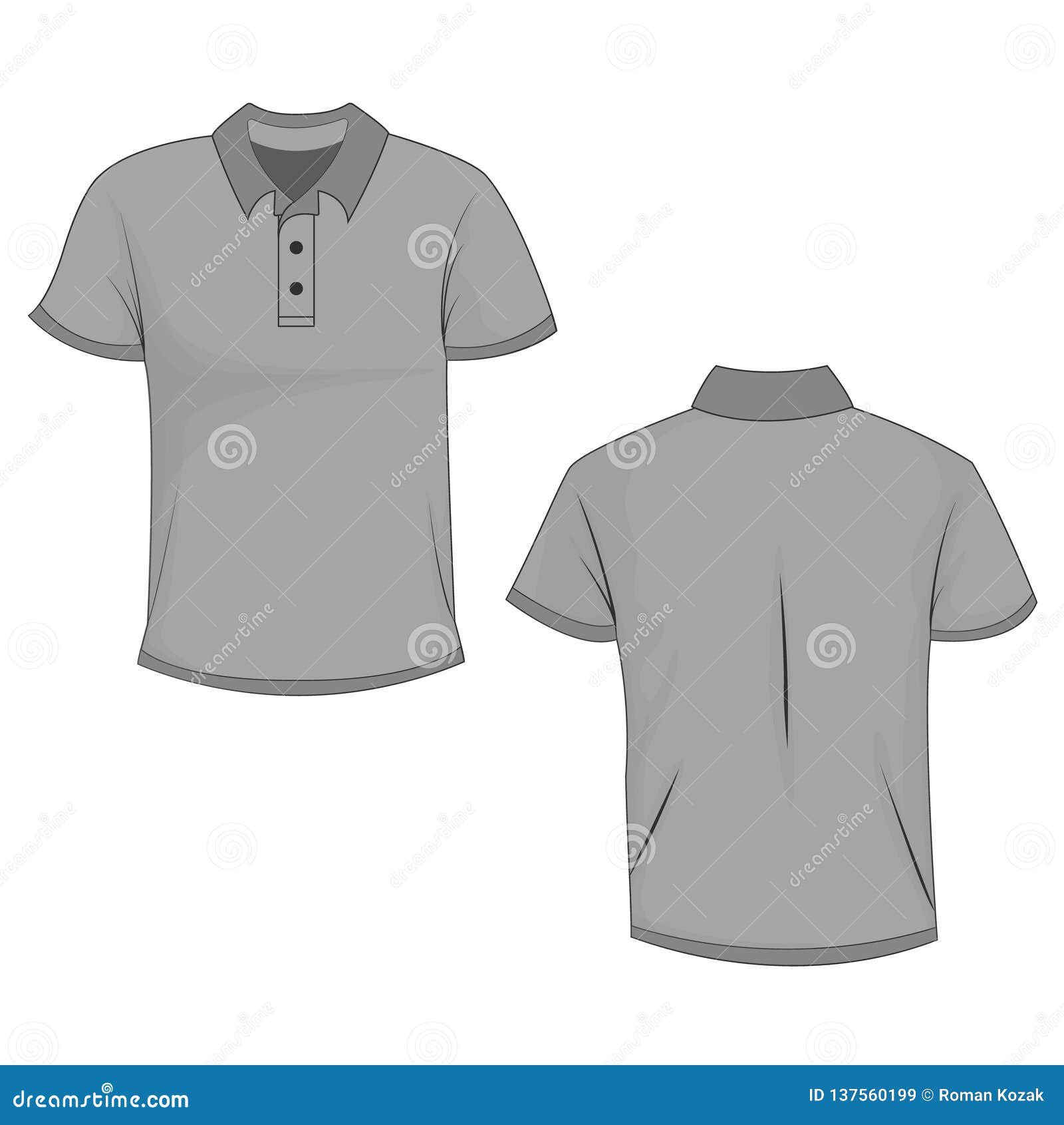 Gray Polo T-shirt Mock Up, Front and Back View, Isolated on White ...