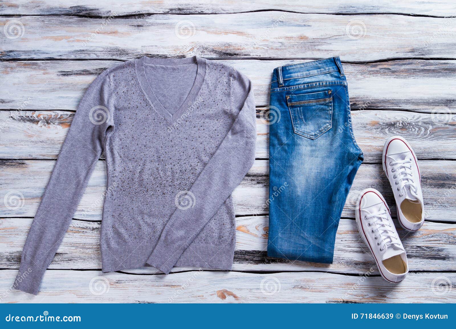 Gray Pullover and Blue Jeans. Stock Image - Image of apparel, floor ...