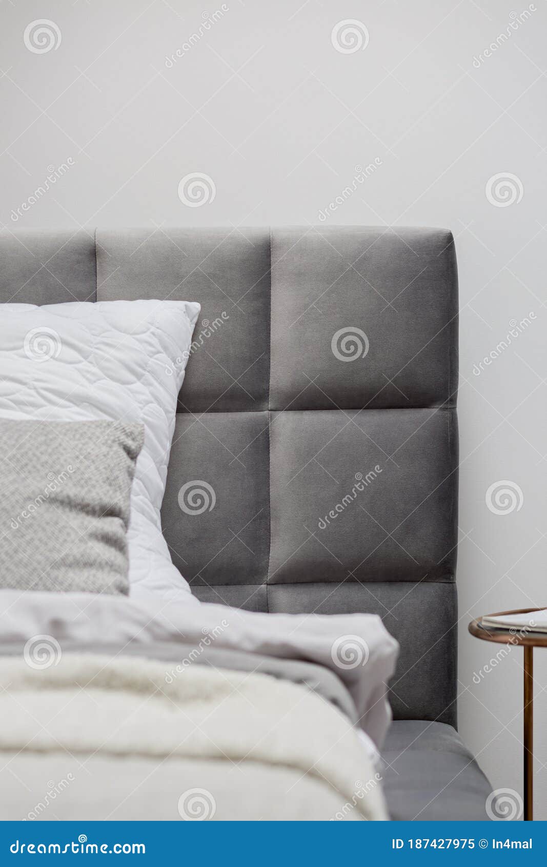 Gray and Quilted Bed Headboard Stock Image Image of frame, bedroom