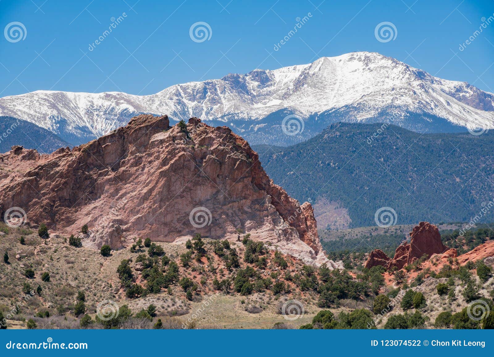 Gray Rock And Snow Mountain Of The Famous Garden Of The Gods Stock