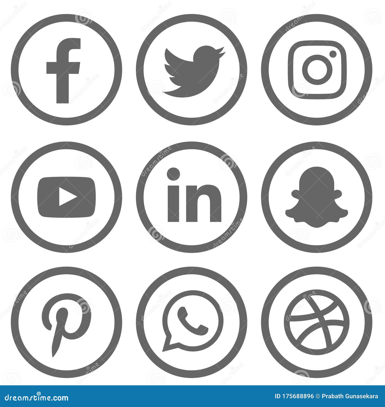 Gray Shade Social Media Logo Set Of Facebook Twitter Instagram Pinterest Whatsapp Dribble You Tube Linked In And Snap Chat Editorial Photo Illustration Of Shade Include