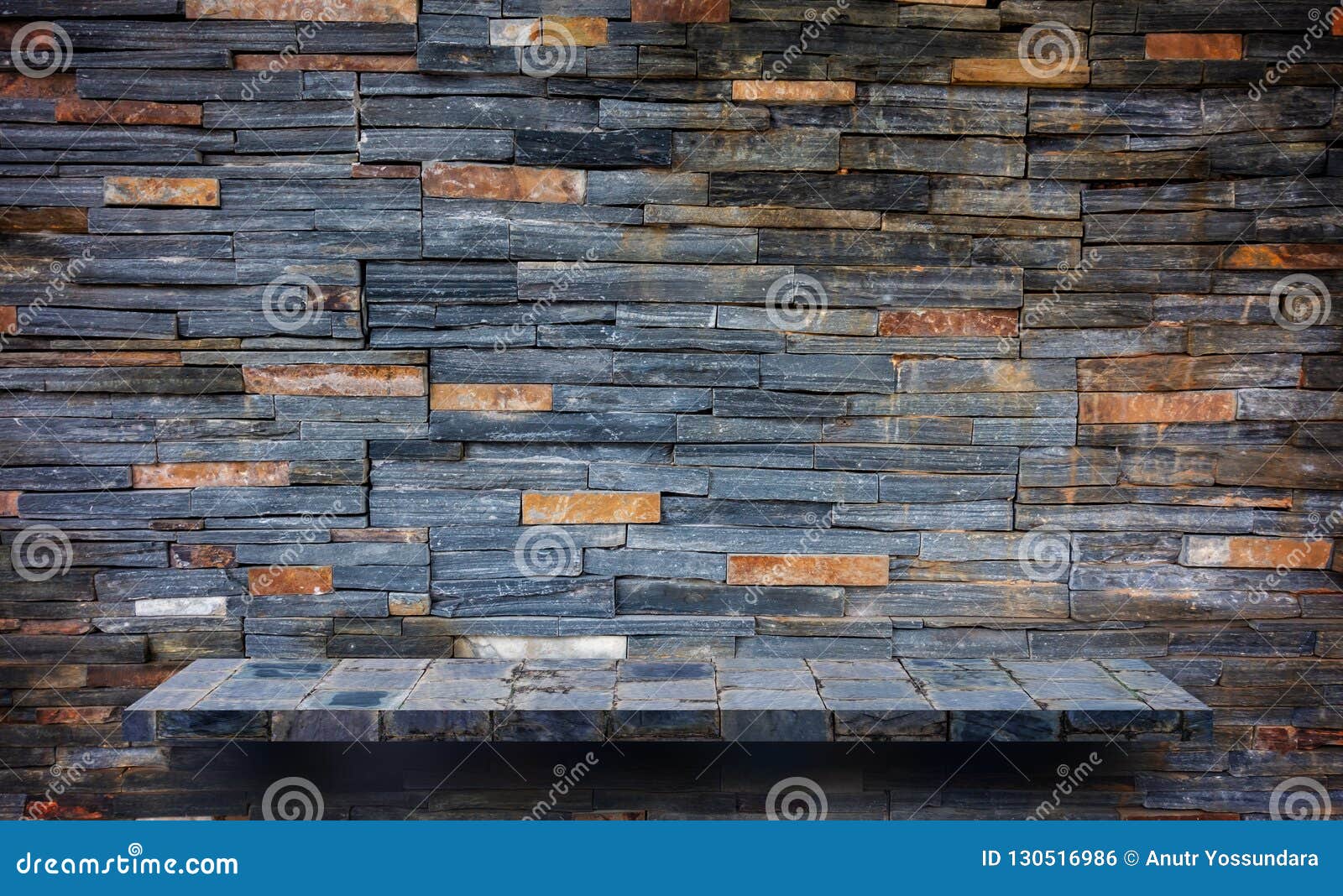 stone rock shelf counter on rock pattern for product displa