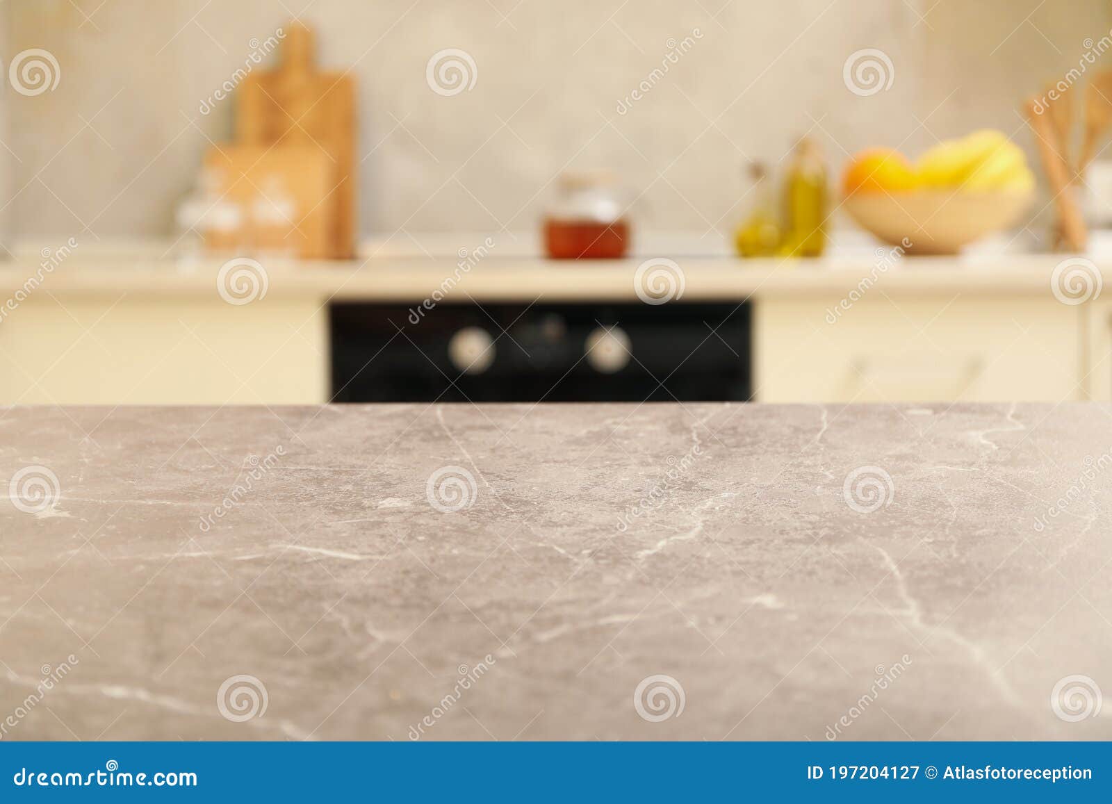Gray Table on Blurred Kitchen Interior Background Stock Image Image
