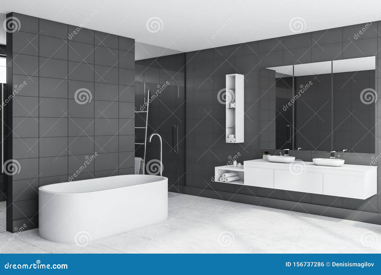 Gray Tile Bathroom Corner Tub And Sink Stock Illustration