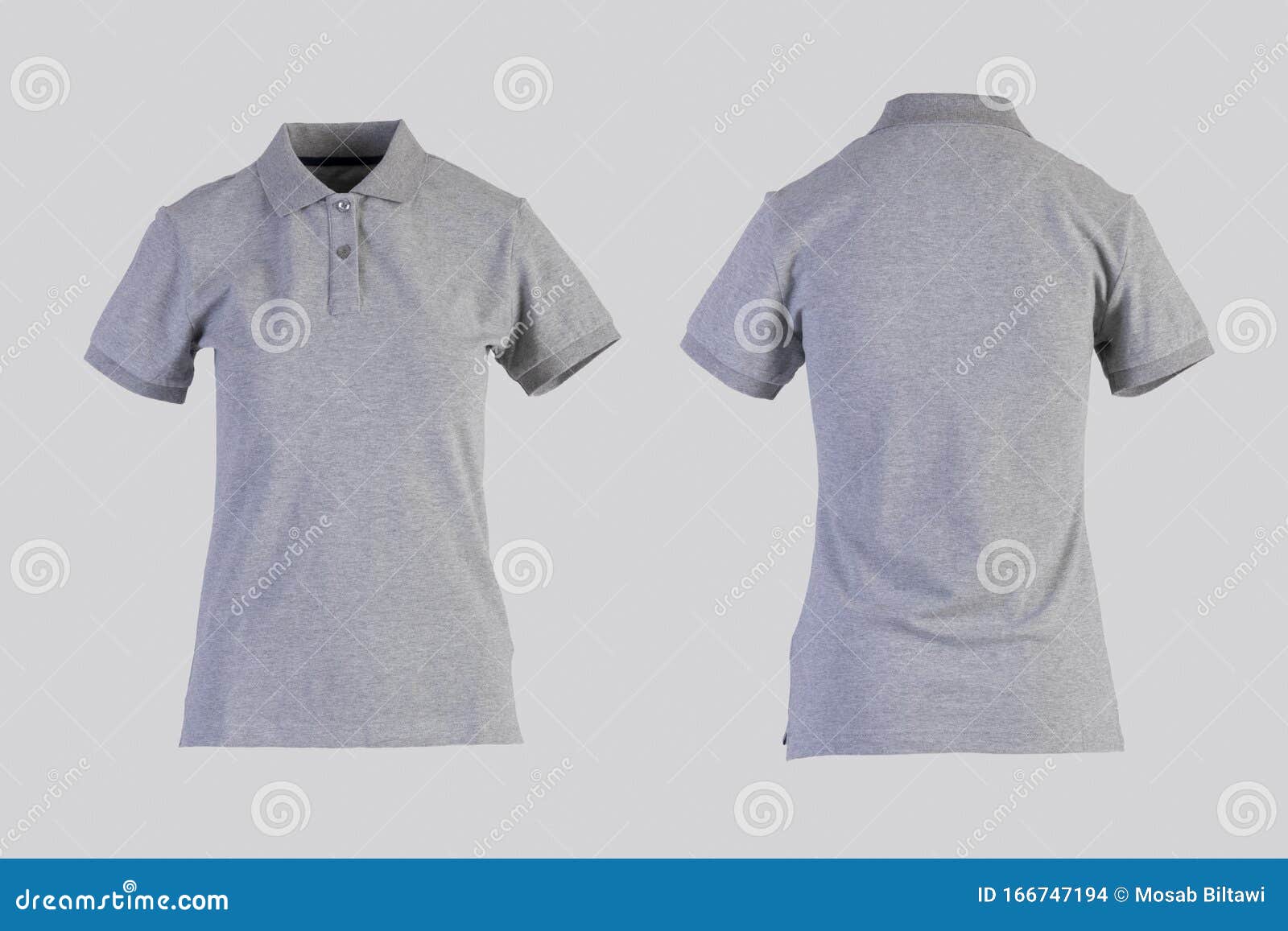 Gray Womens Blank Polo Shirt, Front and Back View Isolated on White ...