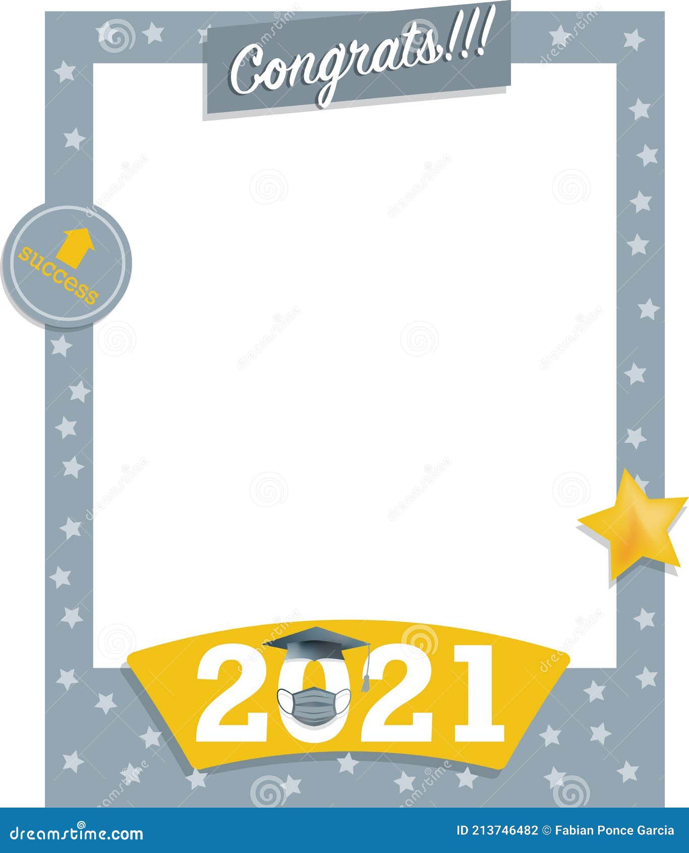 Gray And Yellow Photo Frame Poster With Stars Of Graduation Celebration